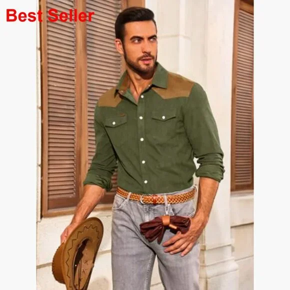 Corduroy Shirt Jacket Long Sleeve Button Down Western Casual - Picture 3 of 7